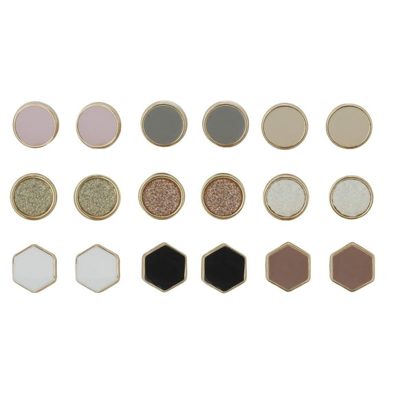 Time and Tru 9 Pairs Geometric Stud Earrings Goldtone 10 mm for Women