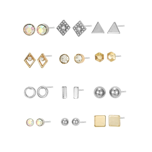 Time and Tru Geometric Stud Earrings, Goldtone, 12