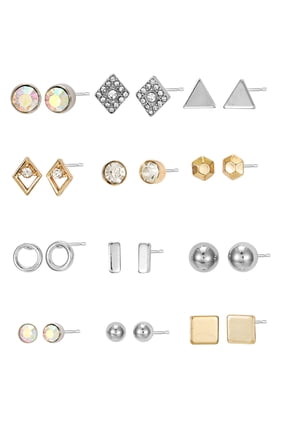 Geometric Stud Earrings, Goldtone, 12