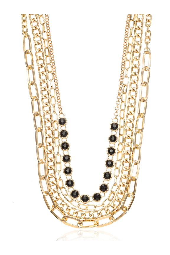 Glamorous Layered Necklace Set, Gold tone (4 Pieces)
