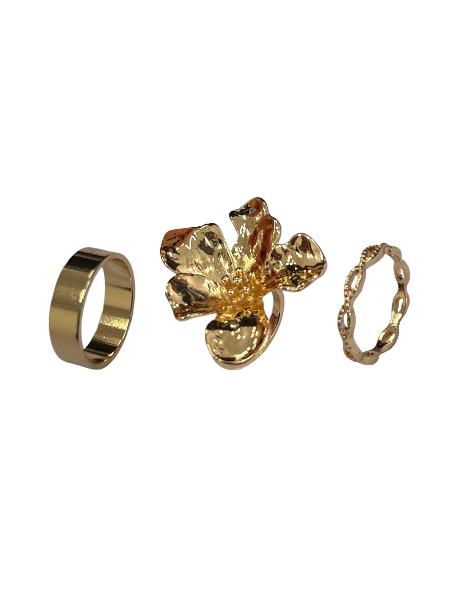 Time and Tru Gold Flower Statement Rings for Female Adults and Teens, 3 Pack
