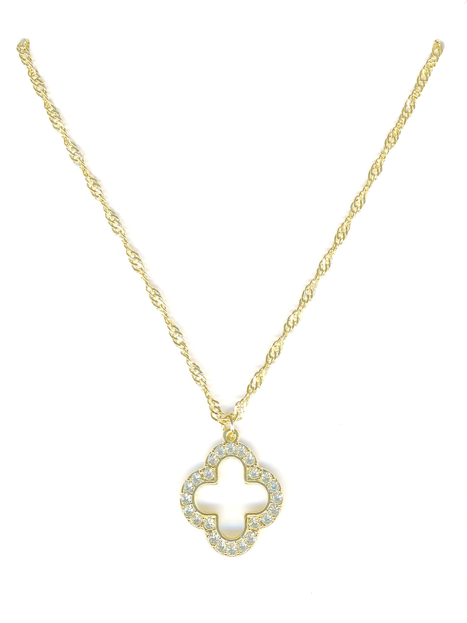 Time and Tru Gold Plated Clover Pave Stones Pendant Necklace with
