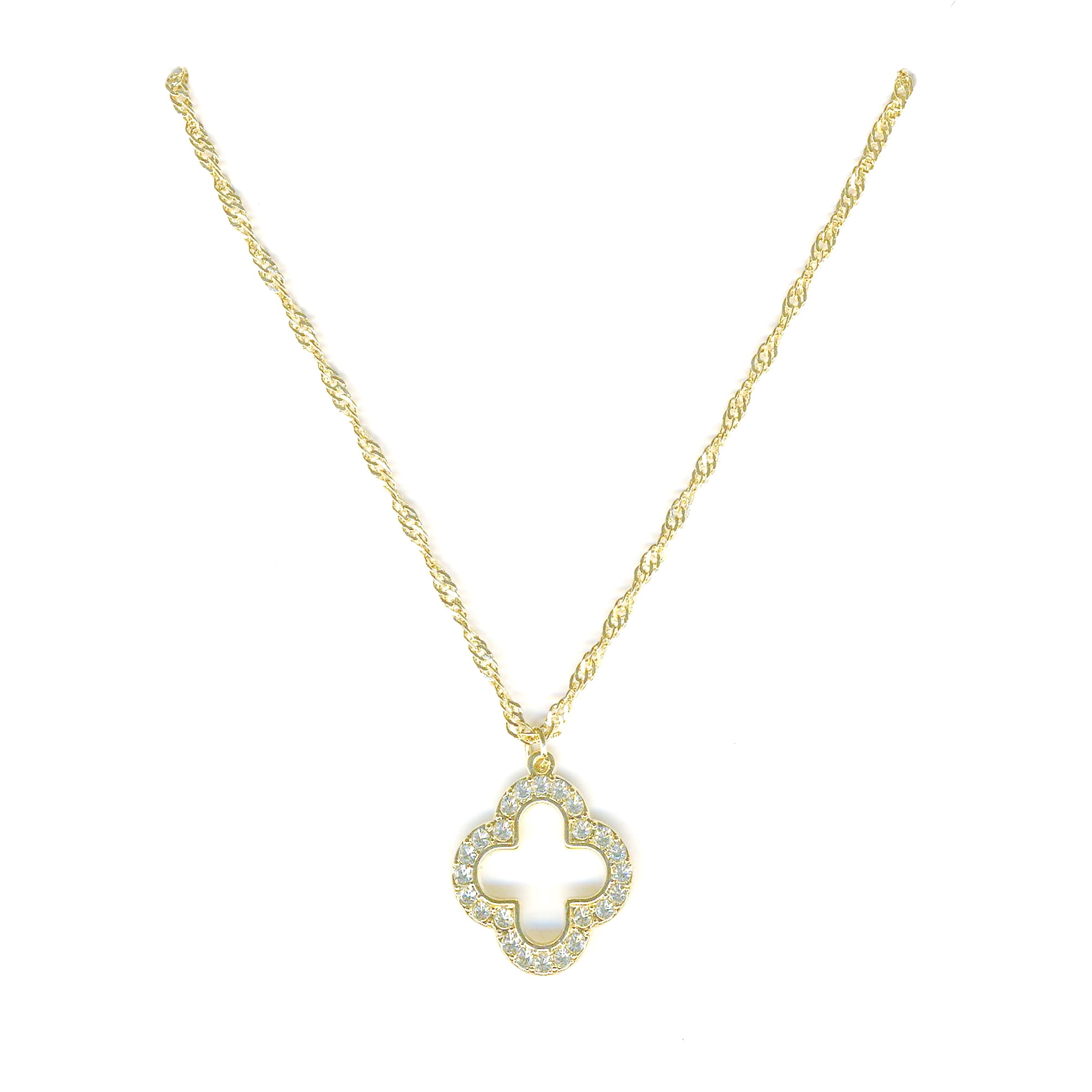 Time and Tru Gold Plated Clover Pave Stones Pendant Necklace with Lobster Clasp