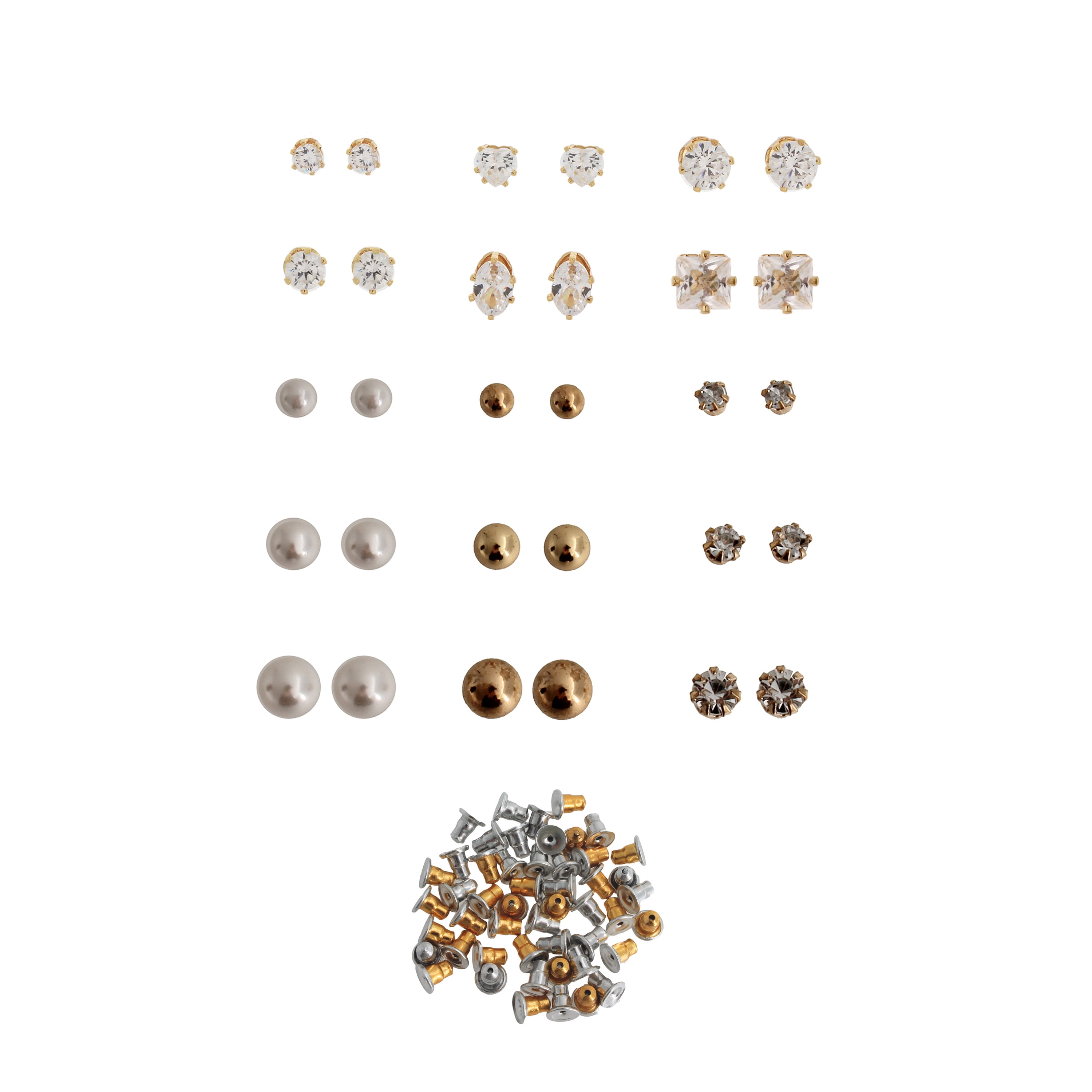 Time and Tru Gold Tone Crystal and Pearl Stud Set With Additional
