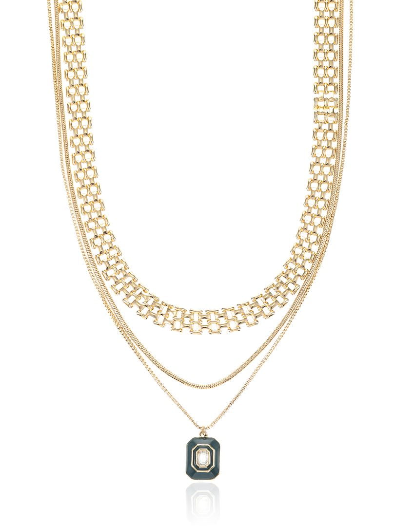 Time and Tru Gold Tone Layered Heart Necklace Set, Female, 3 Pieces