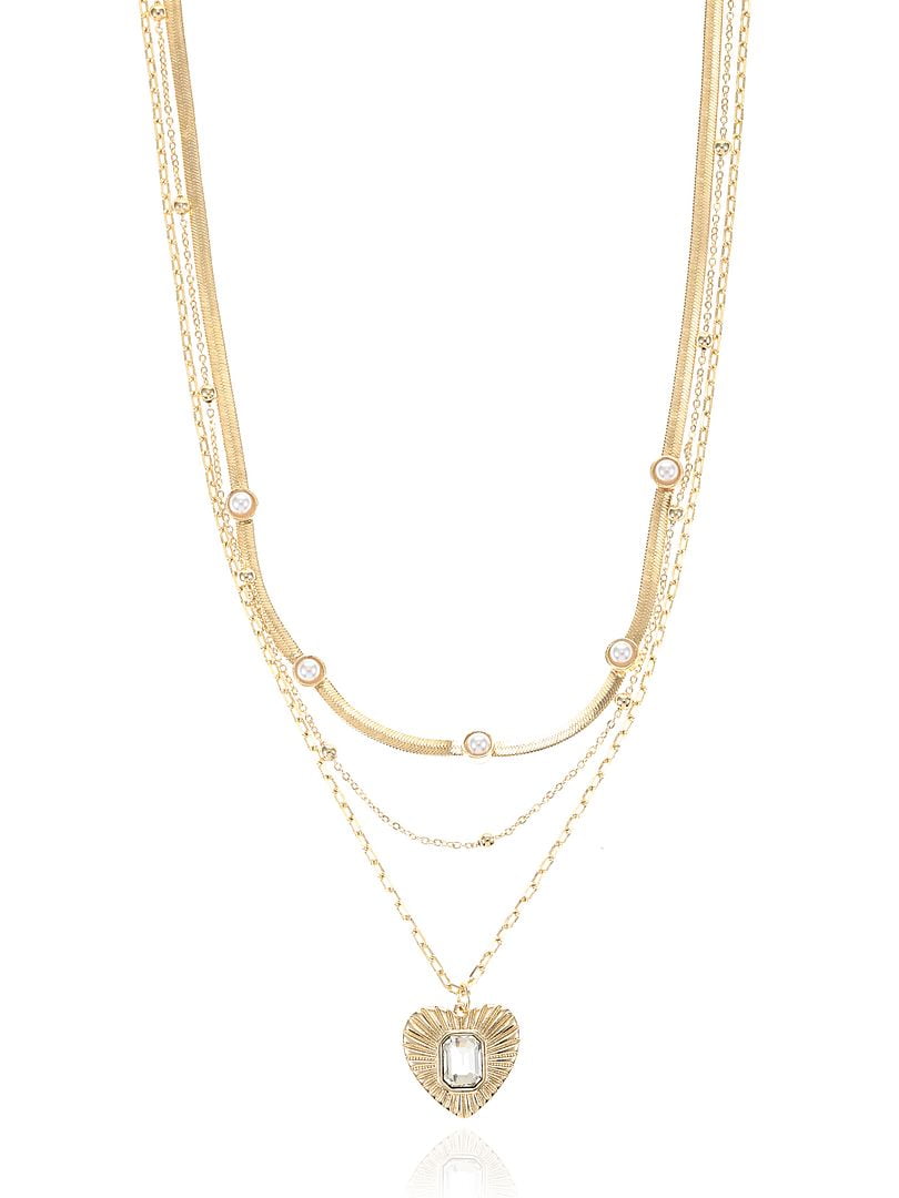 Time and Tru Gold Tone Layered Pendant Necklace Set, Female Green, 3 Pieces