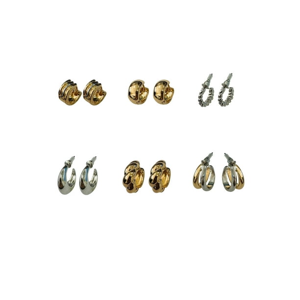 Numbering ♥ #3106 Basic Two Tone Hoop Earrings Time and Tru Gold and Silver Two-Tone Textured Hoop Earrings