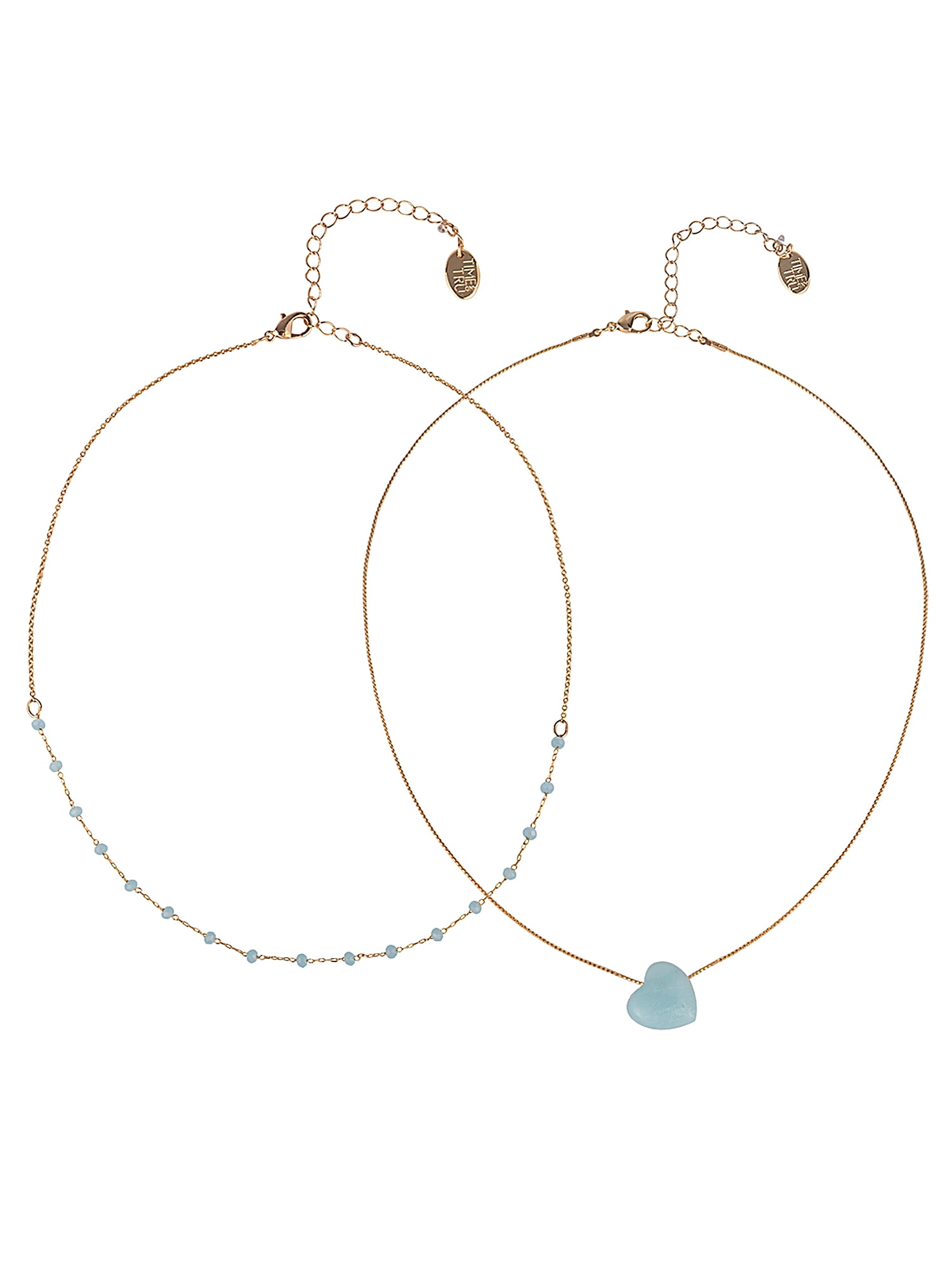 Time and Tru Goldtone 2-Row Amazonite Beads and Heart Necklace