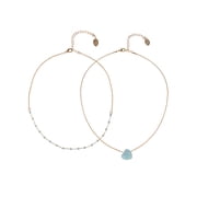 Goldtone 2-Row Amazonite Beads and Heart Necklace