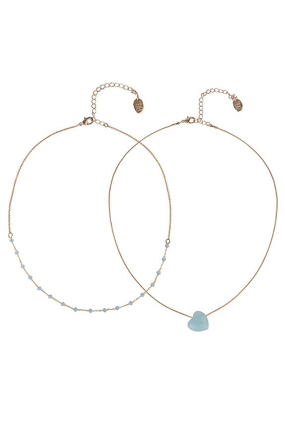 Goldtone 2-Row Amazonite Beads and Heart Necklace