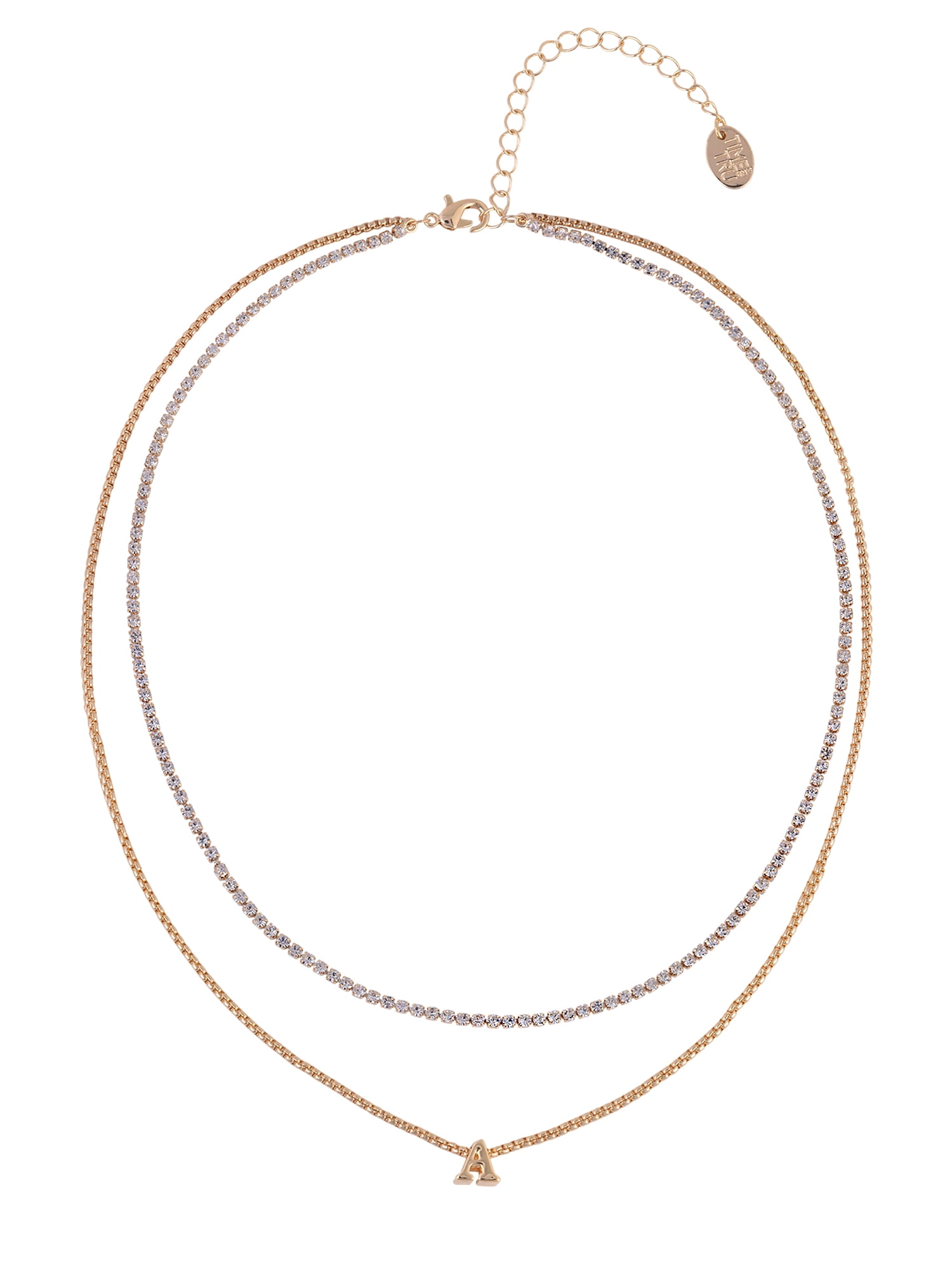 Time and Tru Goldtone 2-Row Rhinestone and Initial "A" Necklace