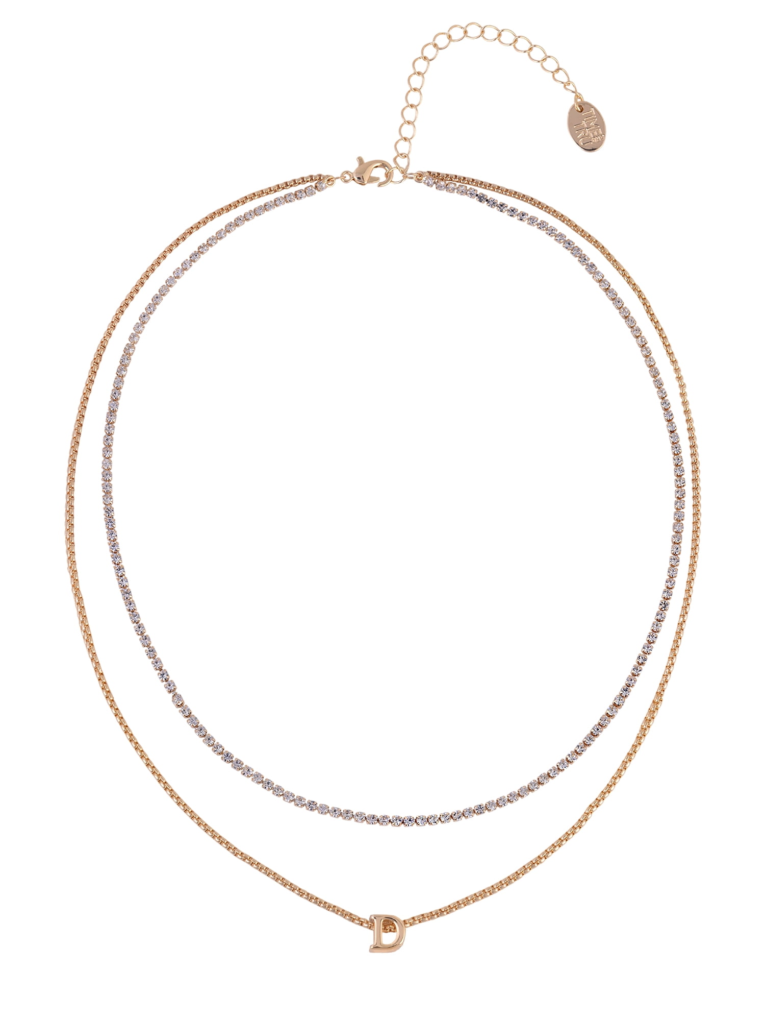 Time and Tru Goldtone 2-Row Rhinestone and Initial "D" Necklace