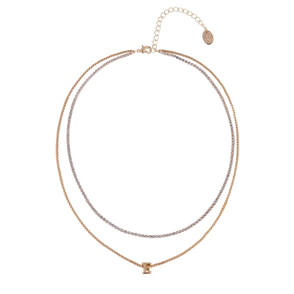 Time and Tru Goldtone 2-Row Rhinestone and Initial "E" Necklace