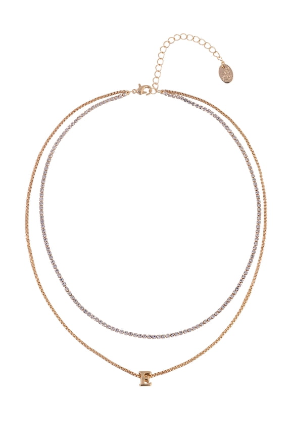 Goldtone 2-Row Rhinestone and Initial "E" Necklace