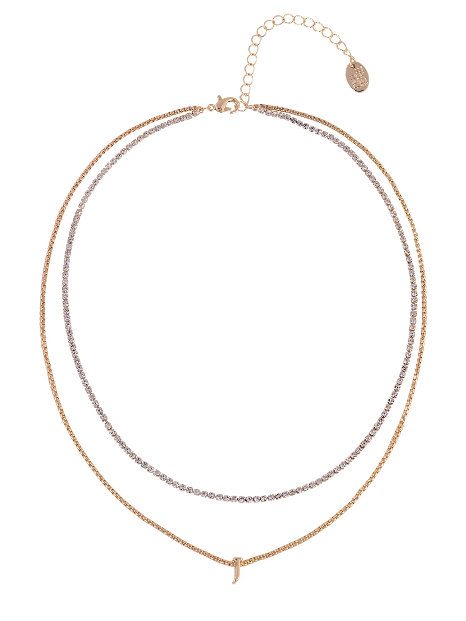 Time and Tru Goldtone 2-Row Rhinestone and Initial "J" Necklace