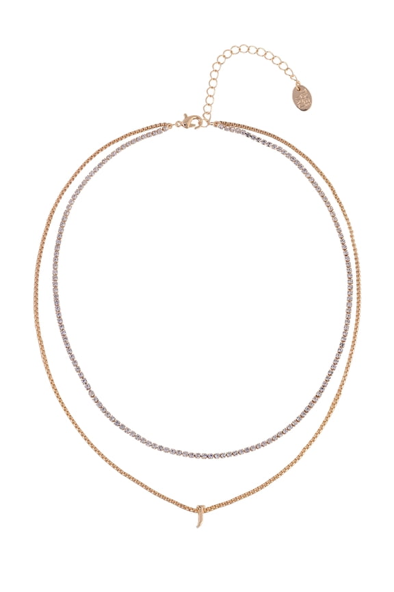 Goldtone 2-Row Rhinestone and Initial "J" Necklace