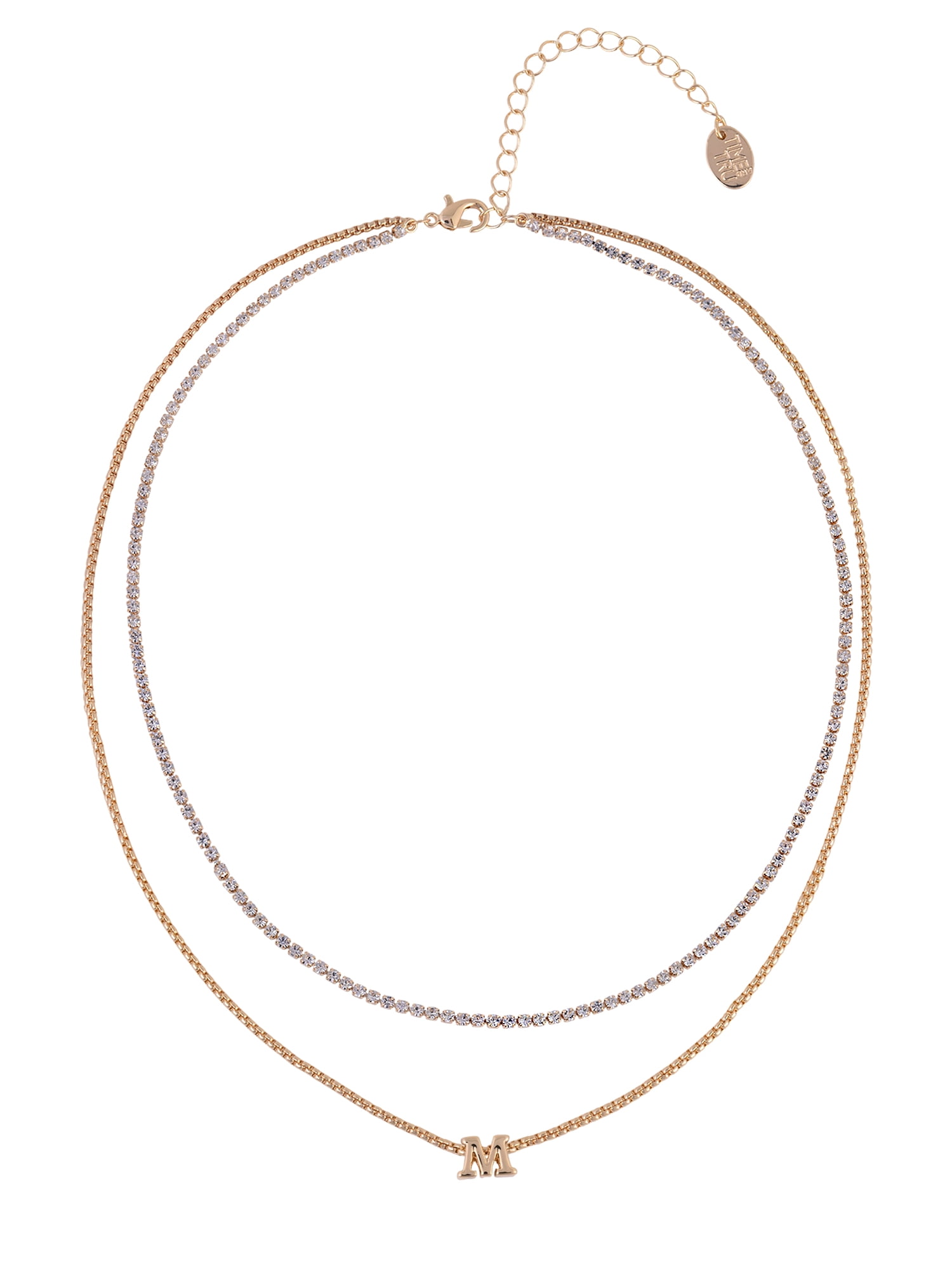 Time and Tru Goldtone 2-Row Rhinestone and Initial "M" Necklace