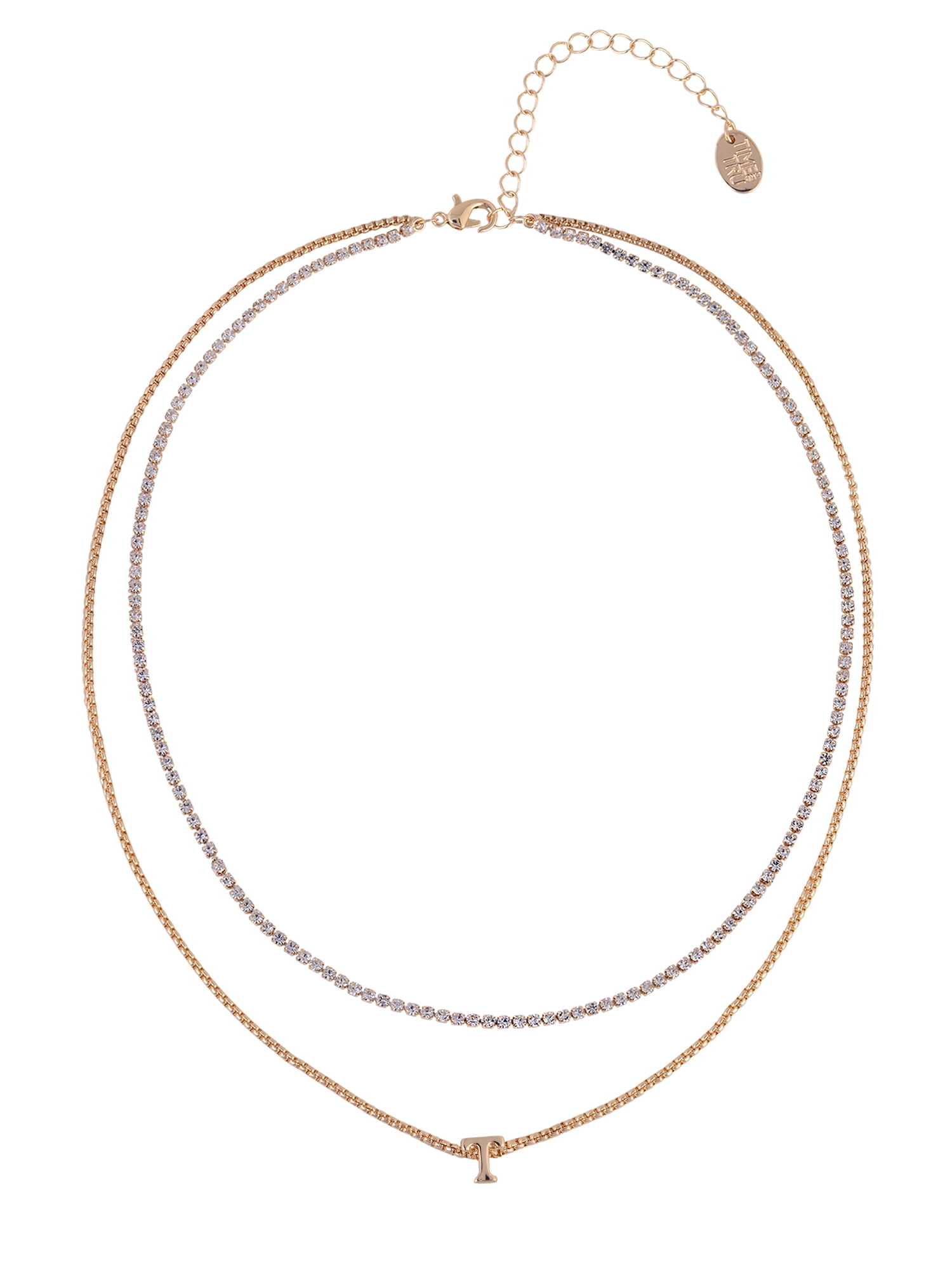 Time and Tru Goldtone 2-Row Rhinestone and Initial "T" Necklace