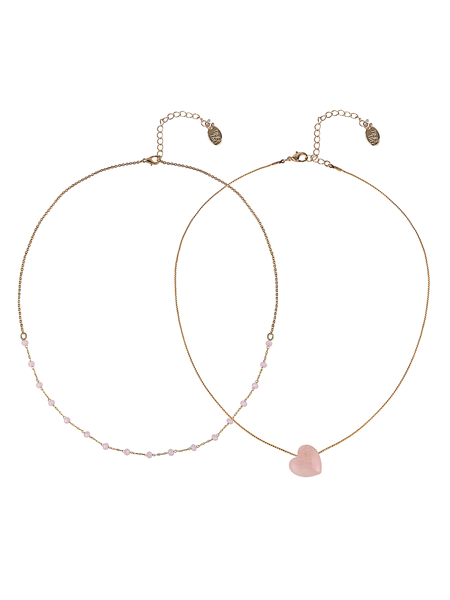 Time and Tru Goldtone 2-Row Rose Quartz Beads and Heart Necklace