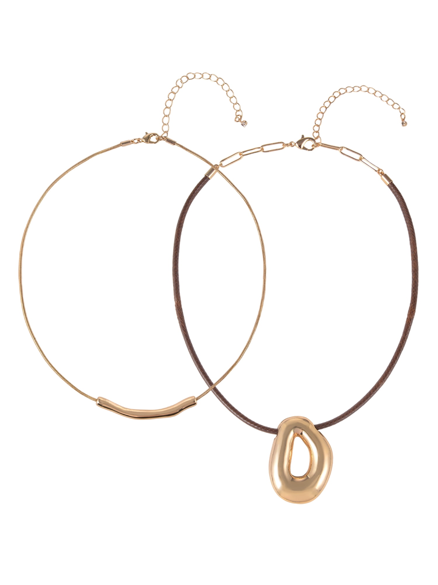Time and Tru Goldtone 2 Row Thick Snake Chain and Cord with Oval Pendant Necklace