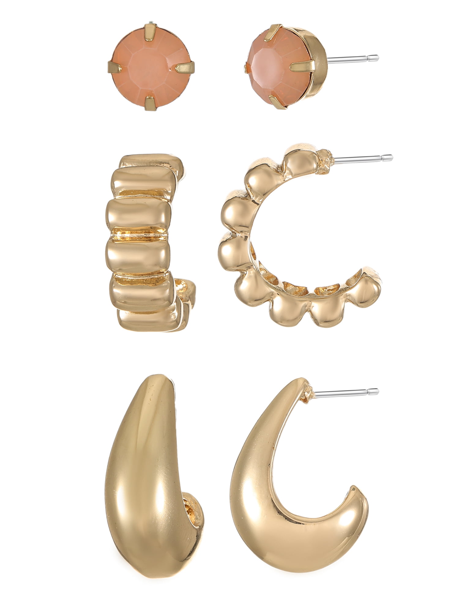 Time and Tru Goldtone 3 Pair Earrings Set