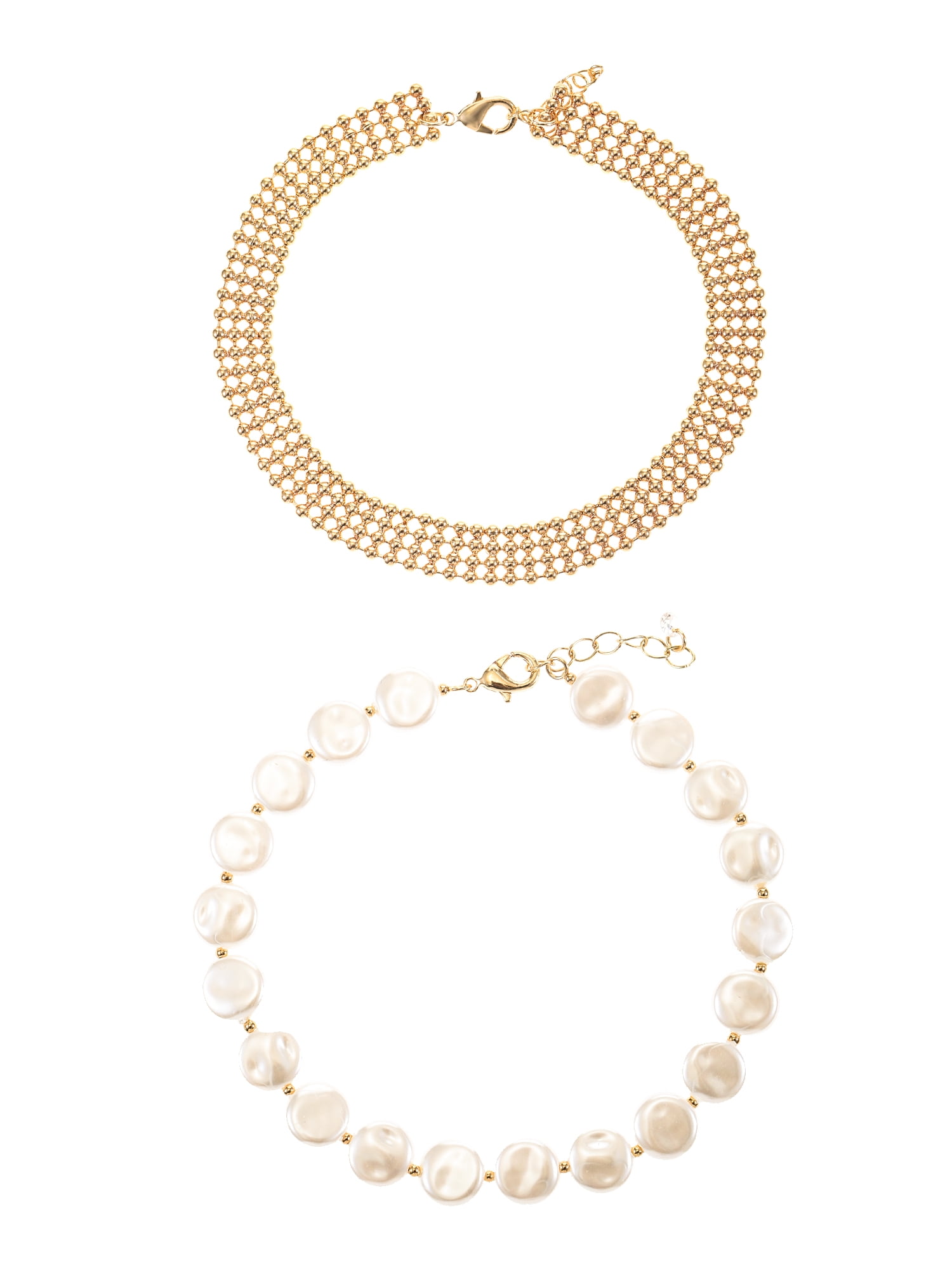 Time and Tru Goldtone Anklet Set, Simulated Freshwater Pearl, 2 Pieces