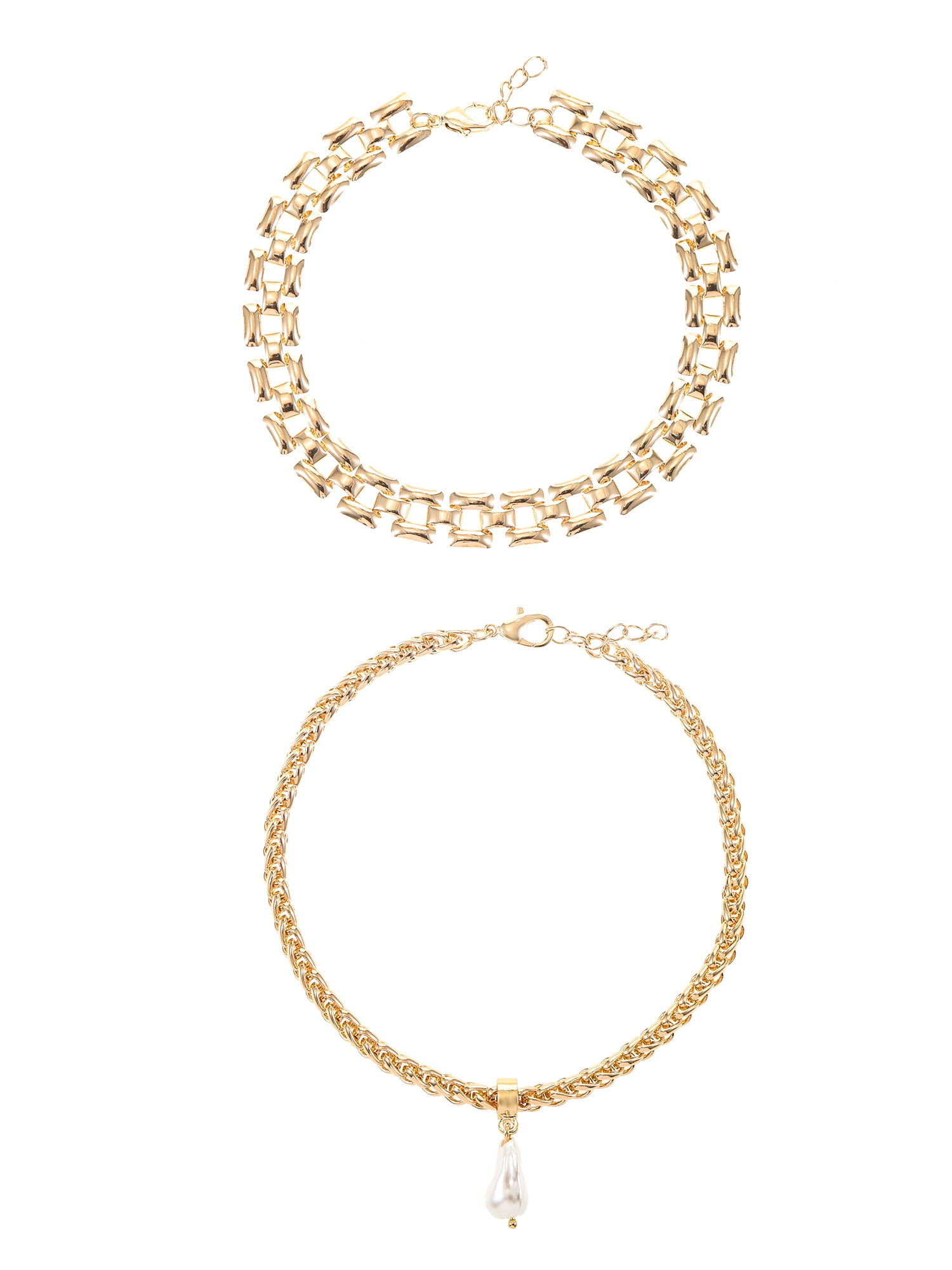 Time and Tru Goldtone Anklet Set, Simulated Pearl Charm, 2 Pieces