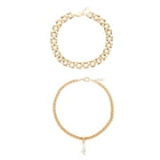 Time and Tru Goldtone Anklet Set, Simulated Pearl Charm, 2 Pieces