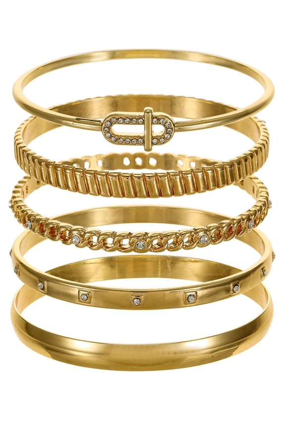 Goldtone Bangle Bracelet Set, 5 Bracelets