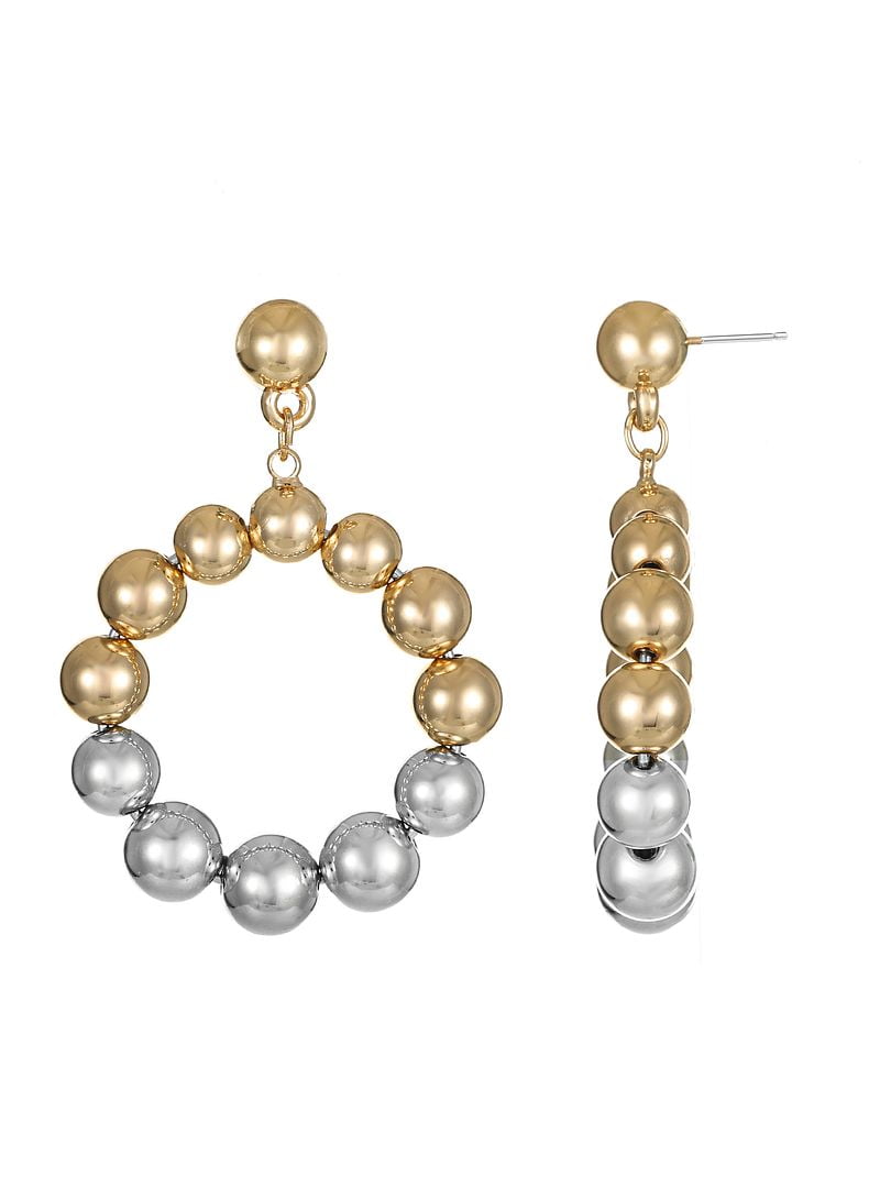 Time and Tru Goldtone Beaded Circle Drop Earring, Silver and Goldtone Metal, Female, 1 Pair of Earrings