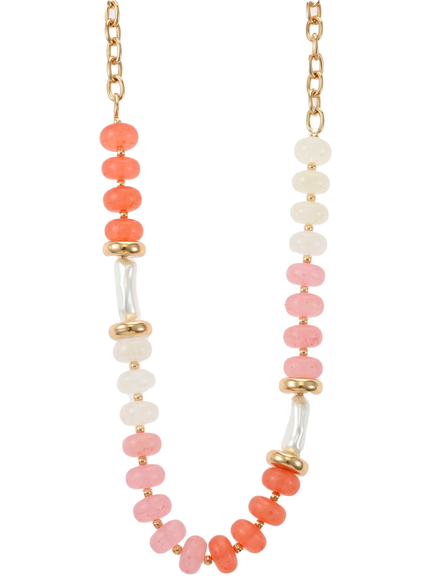 Time and Tru Goldtone Beaded Necklace, Pink, Coral and Simulated Pearl, 1 Piece