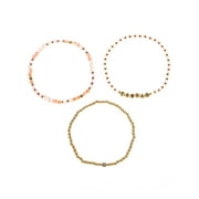 TIME AND TRU Goldtone Beaded Stretch Bracelets, Mama Mantra, 3 Pieces, Female, Green