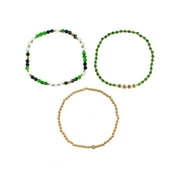 TIME AND TRU Goldtone Beaded Stretch Bracelets, Mama Mantra, 3 Pieces, Female, Green