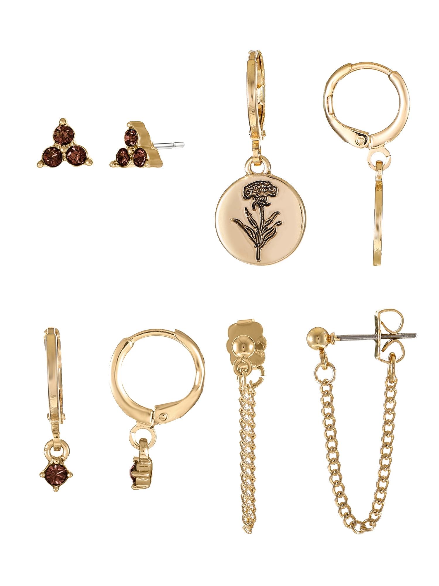 Time and Tru Goldtone Birth Flower Earring Collection, 4 Pairs, January