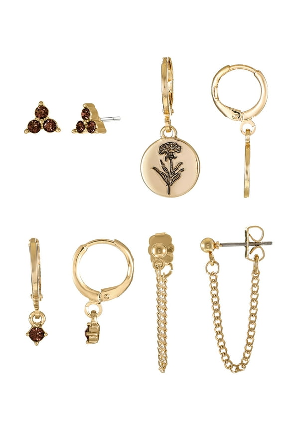 Goldtone Birth Flower Earring Collection, 4 Pairs, January