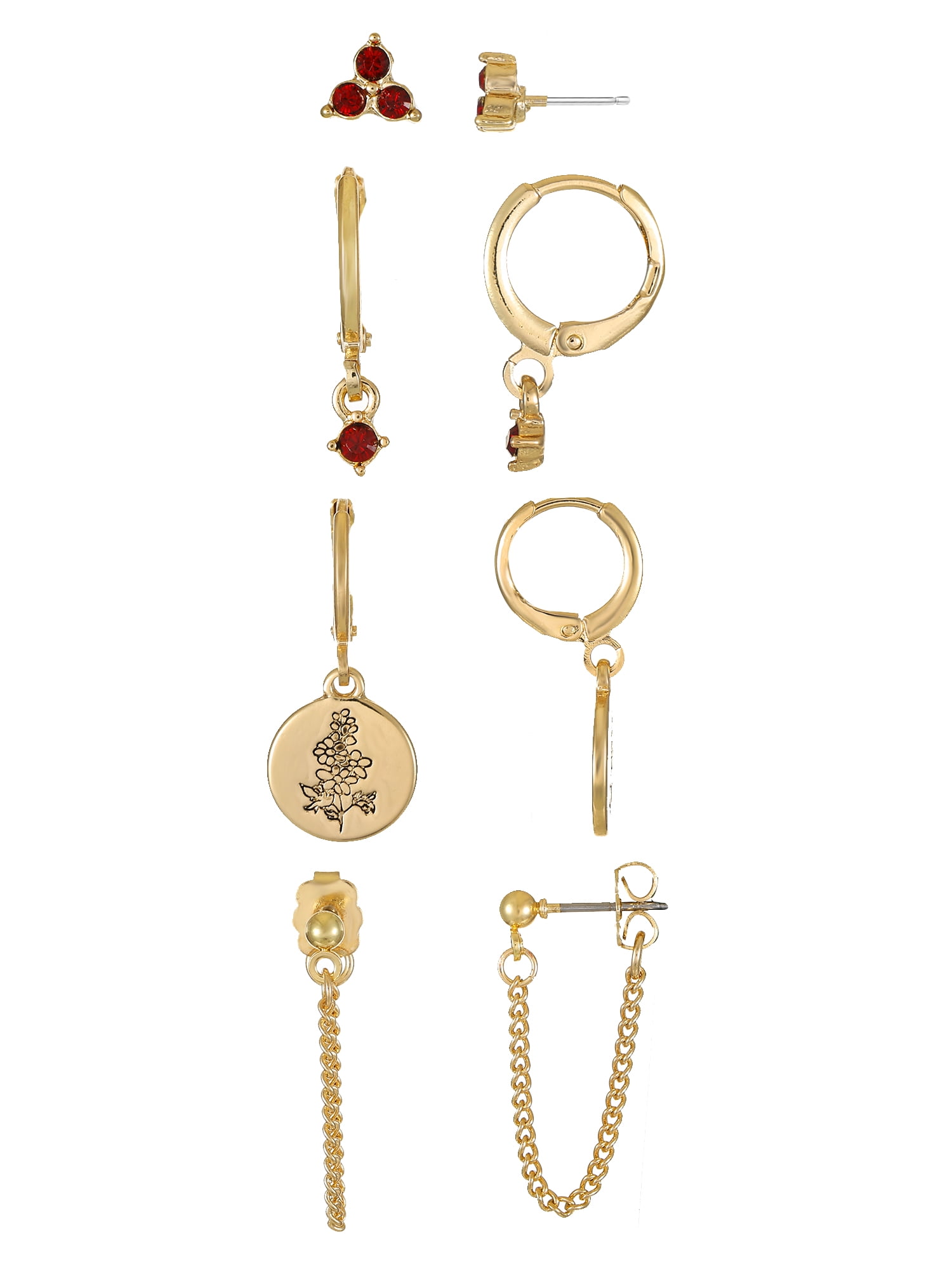 Time and Tru Goldtone Birth Flower Earring Collection, 4 Pairs, July