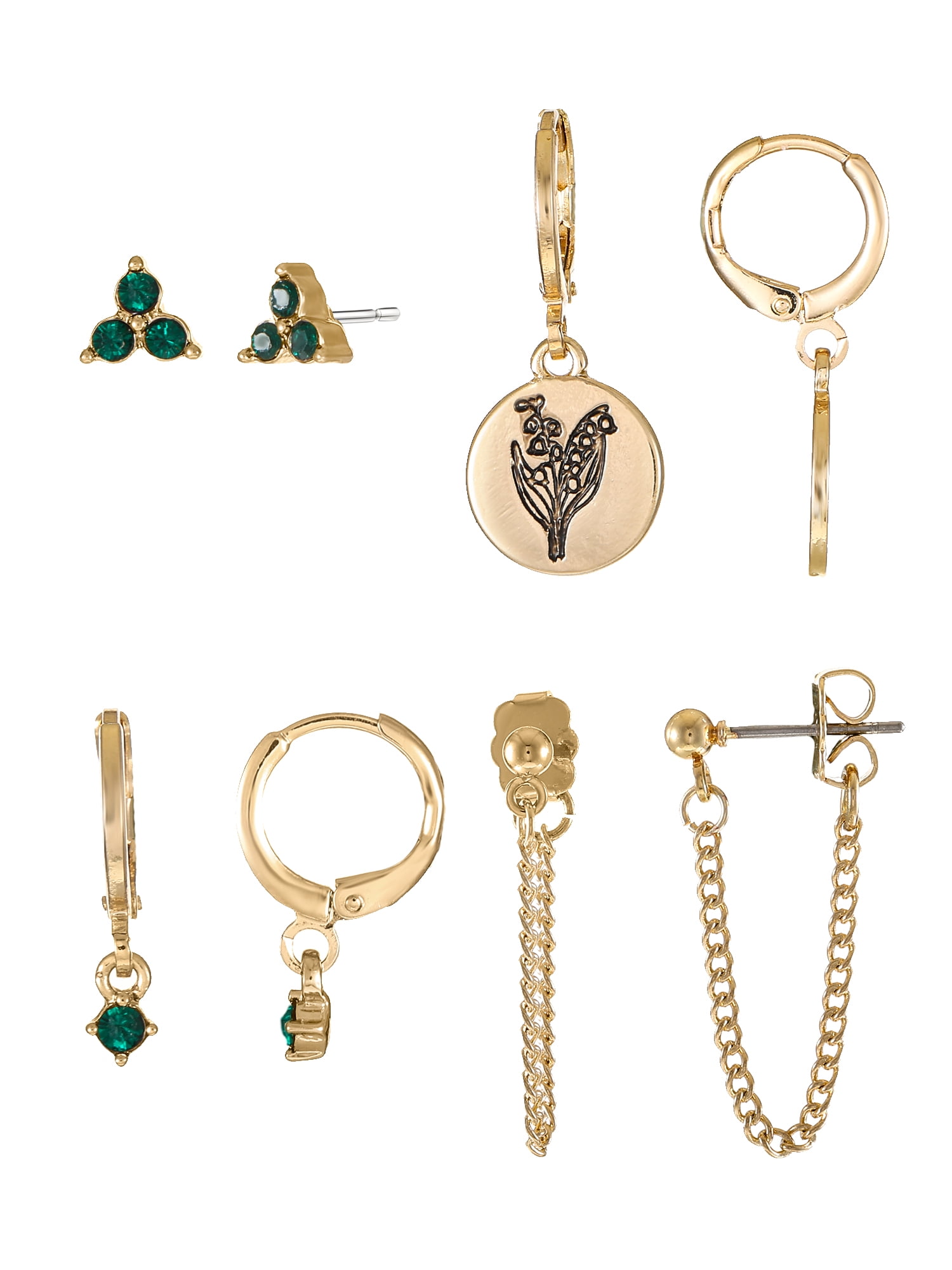 Time and Tru Goldtone Birth Flower Earring Collection, 4 Pairs, May