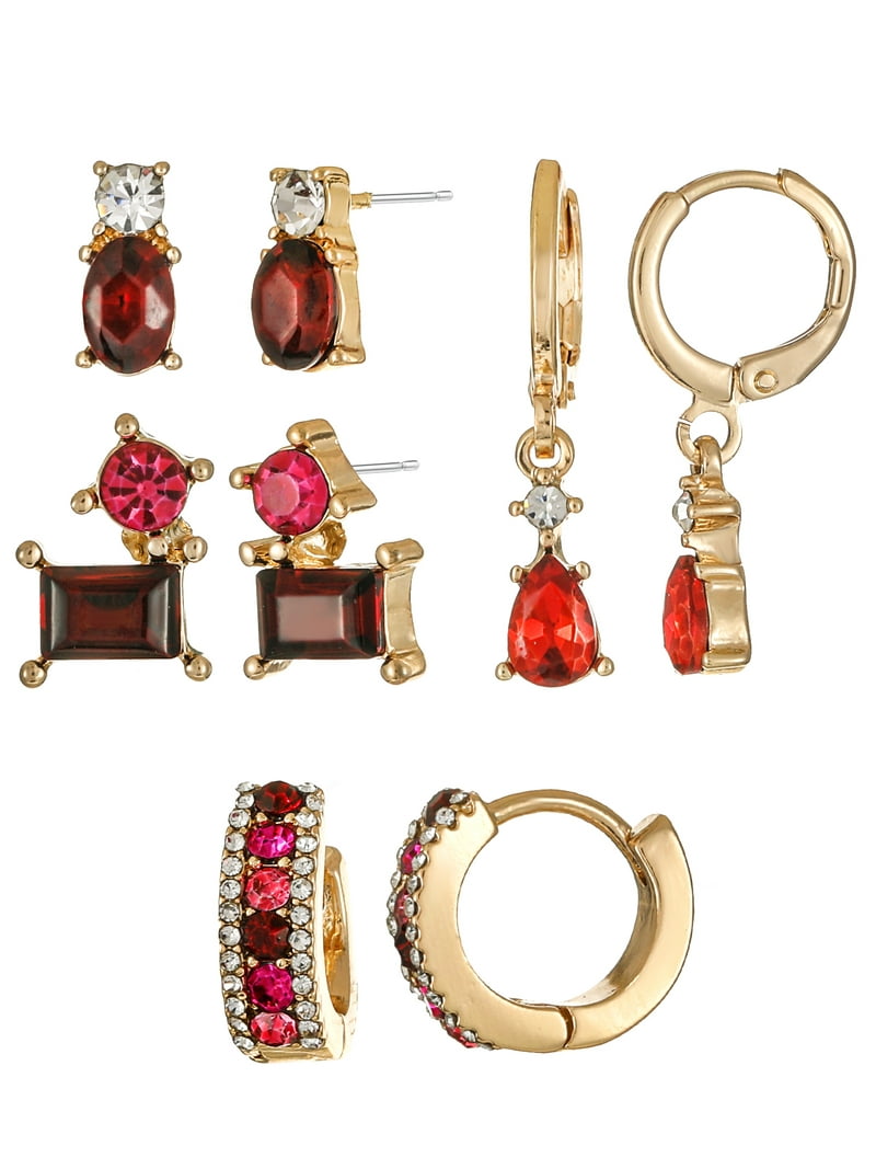 Time and Tru Goldtone Birthstone Earring Collection, July, Red,