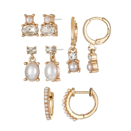 Time and Tru Goldtone Birthstone Earring Collection, June, Pearl, 4 Pairs
