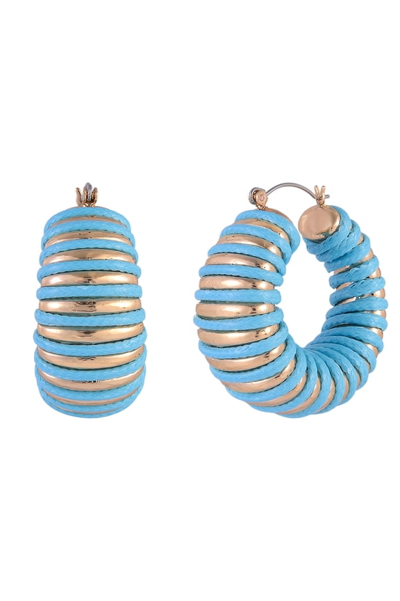 Goldtone Blue Cord Wrapped Hoop Earring