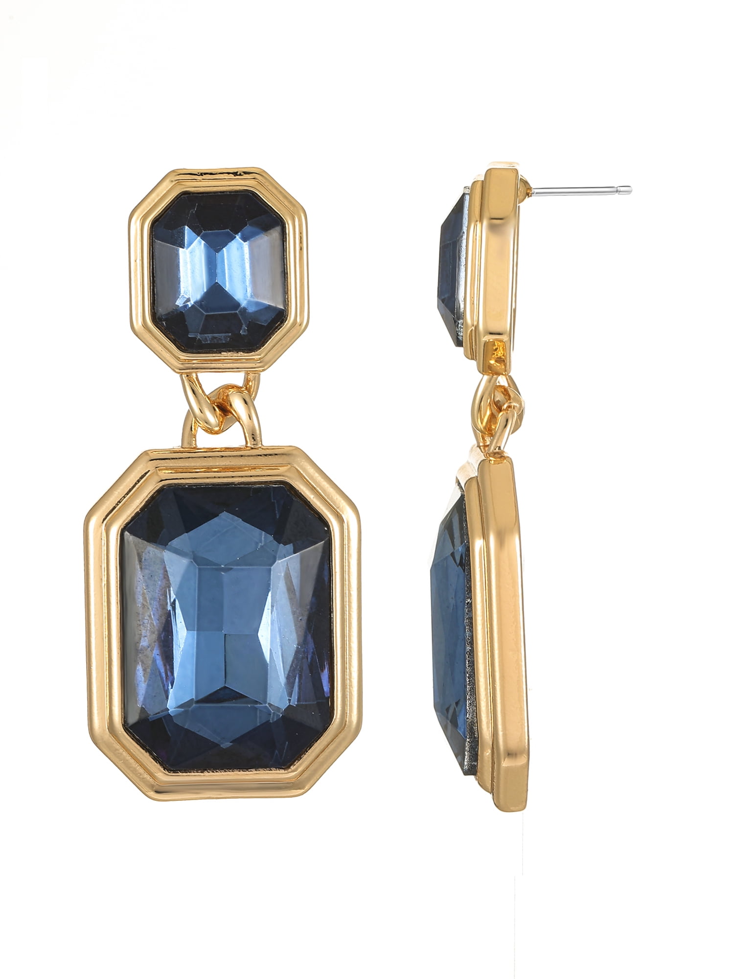 TIME AND TRU Goldtone Blue Gemstone Statement Earring, Female, 1 Pair