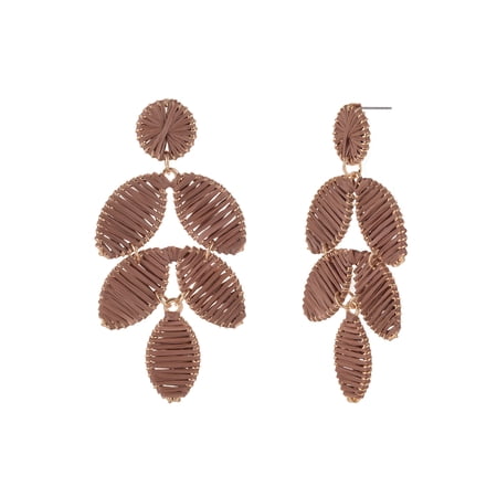 Time and Tru Goldtone Brown Raffia Leaf Drop Earring