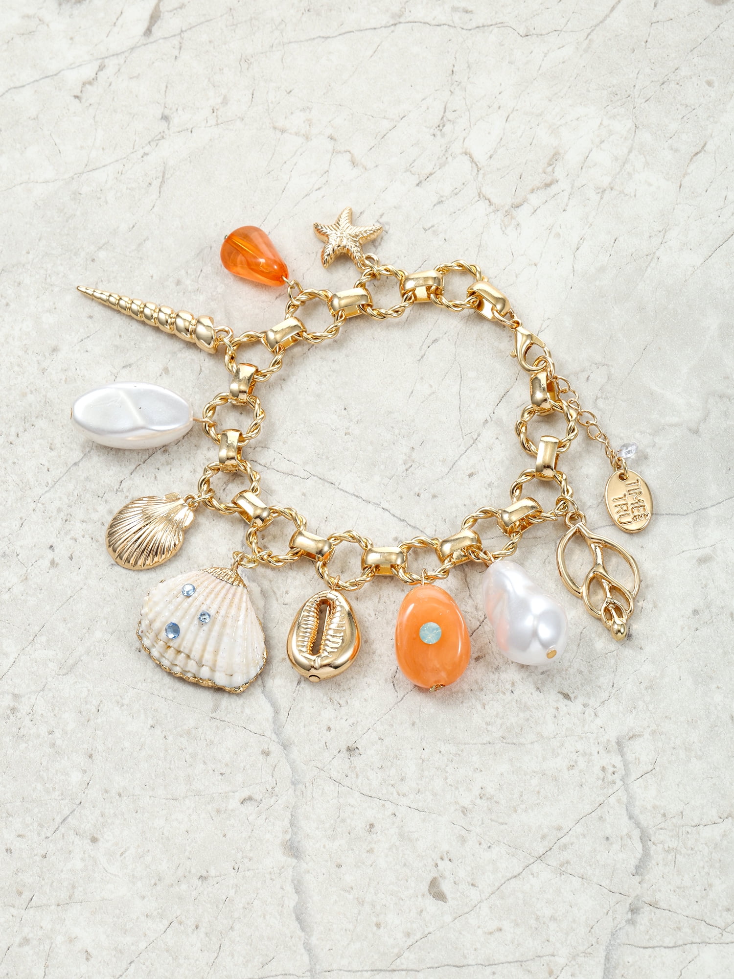 Time and Tru Goldtone Coastal Charm Bracelet, Coral, 1 Pieces