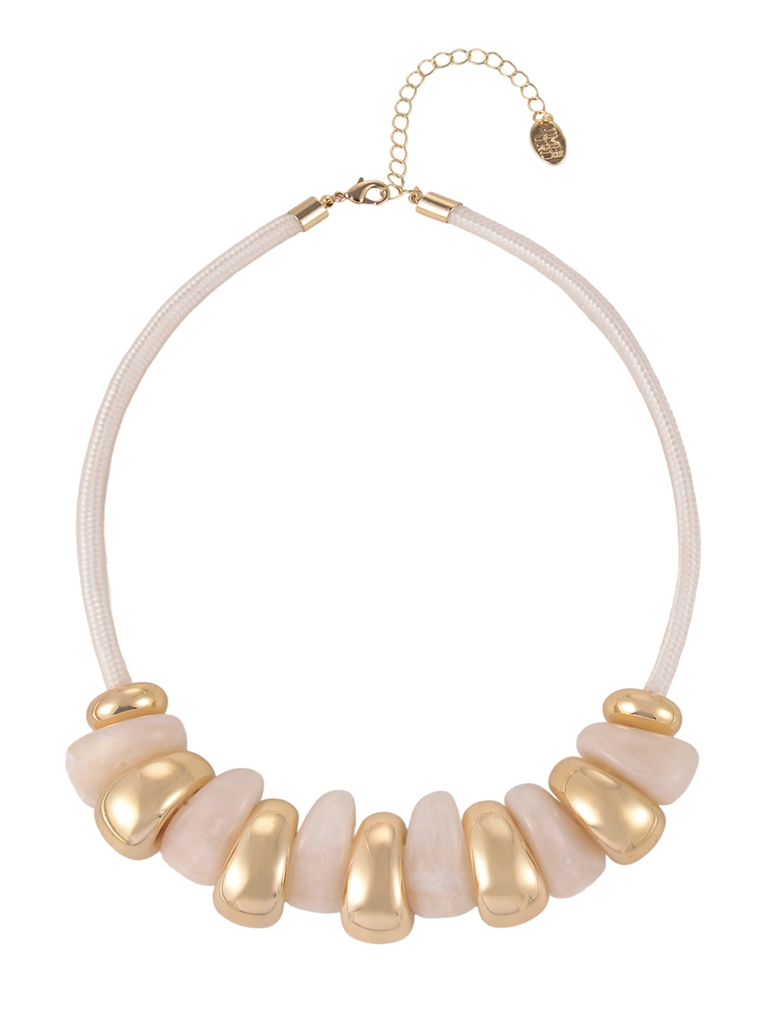 Time and Tru Goldtone Cord Cream Swirl Resin Bead Necklace