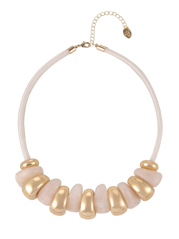 Goldtone Cord Cream Swirl Resin Bead Necklace
