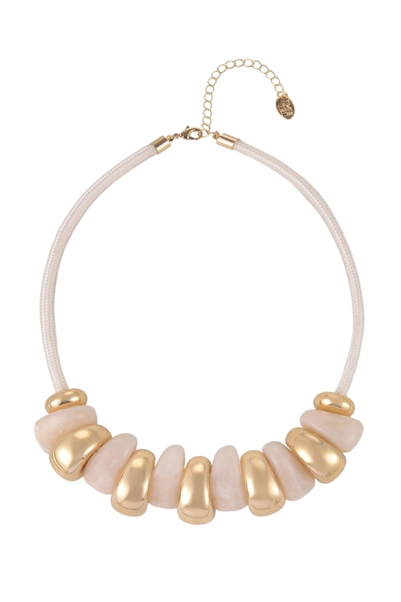 Goldtone Cord Cream Swirl Resin Bead Necklace