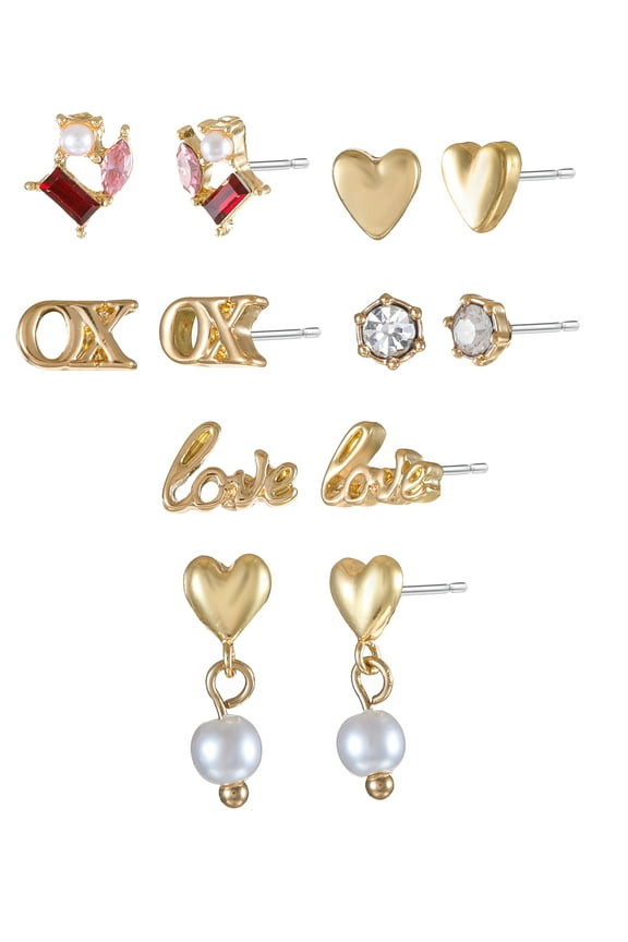 Goldtone Earring Set, "Love" Motif, 6 Pairs