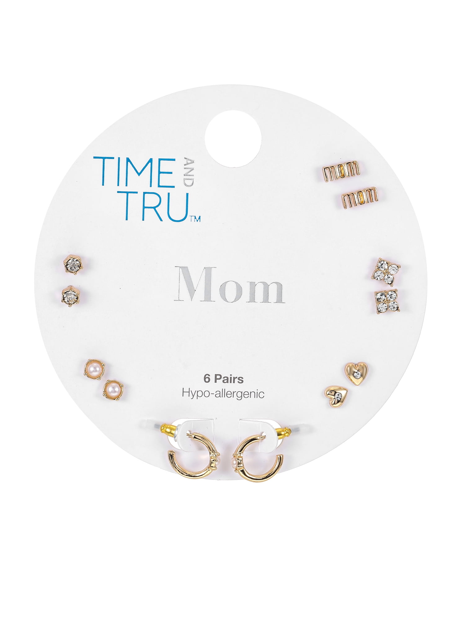 Time and Tru Goldtone Earring Set, "Mom" Motif, 6 Pairs