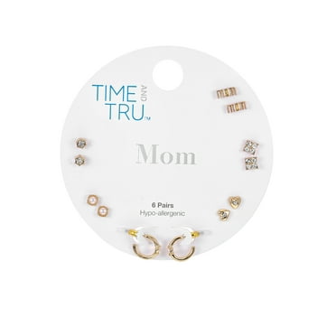 Time and Tru Goldtone Earring Set, "Mom" Motif, 6 Pairs
