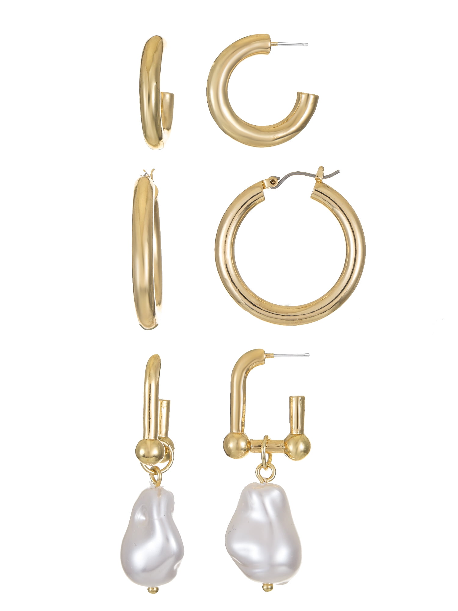 Time and Tru Goldtone Earring Trio, Simulated Pearl, 3 Pairs